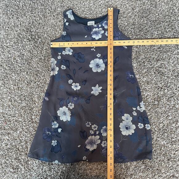 Vintage Mini Dress Size 8 Petite 8P Gray Floral Chiffon Sleeveless Fairy 90s Y2K - Picture 13 of 14